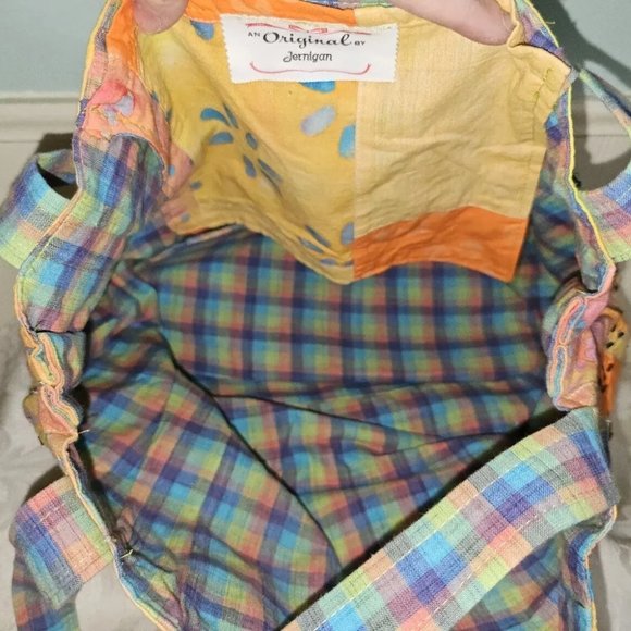 Original by Jernigan Orange Green Blue Plaid Beaded Large Hobo Shoulder Bag Tote - Picture 12 of 13